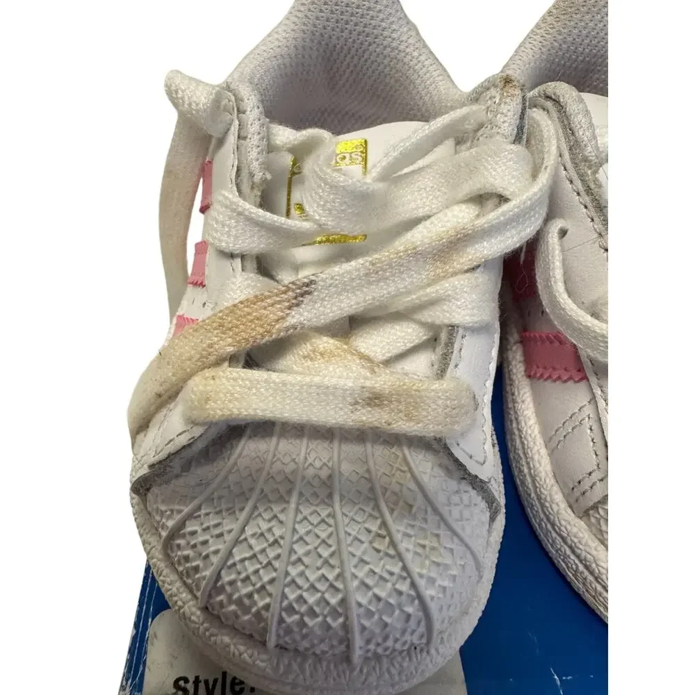 Adidas Superstar I Sneakers Infant Toddler Sz 4K White Light Pink Lace Up BY3720